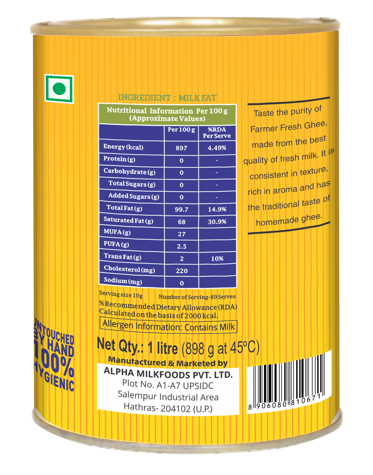 Farmer Fresh cow ghee special grade 1 ltr Tin